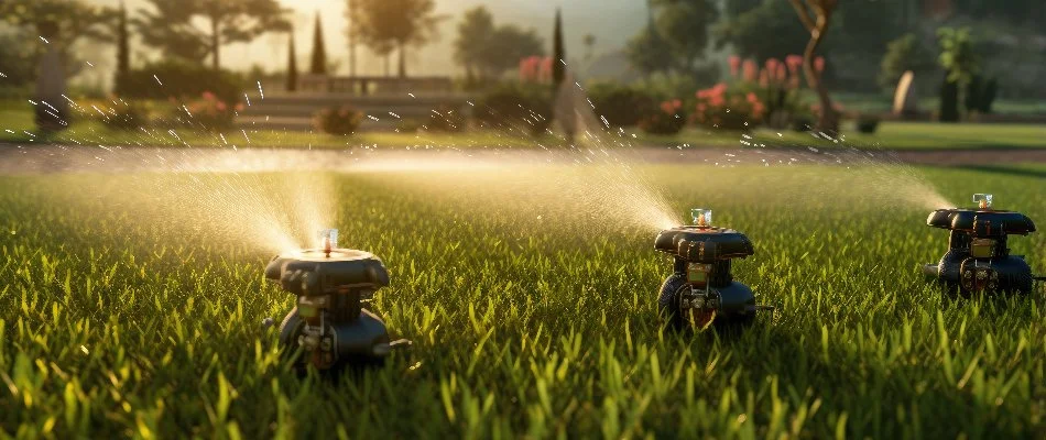 Irrigation system watering zones in Memphis, TN, being set up. 